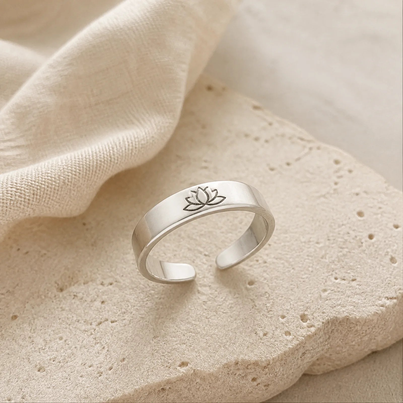 925 Sterling Silver Lotus Flower Enlightenment Ring featuring Silver, Lotus, Lotus Symbol
