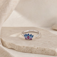 925 Sterling Silver Lotus Flower New Beginning Adjustable Ring featuring Silver, Lotus, Lotus Symbol