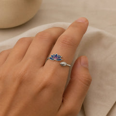 925 Sterling Silver Lotus Flower New Beginning Adjustable Ring featuring Silver, Lotus, Lotus Symbol