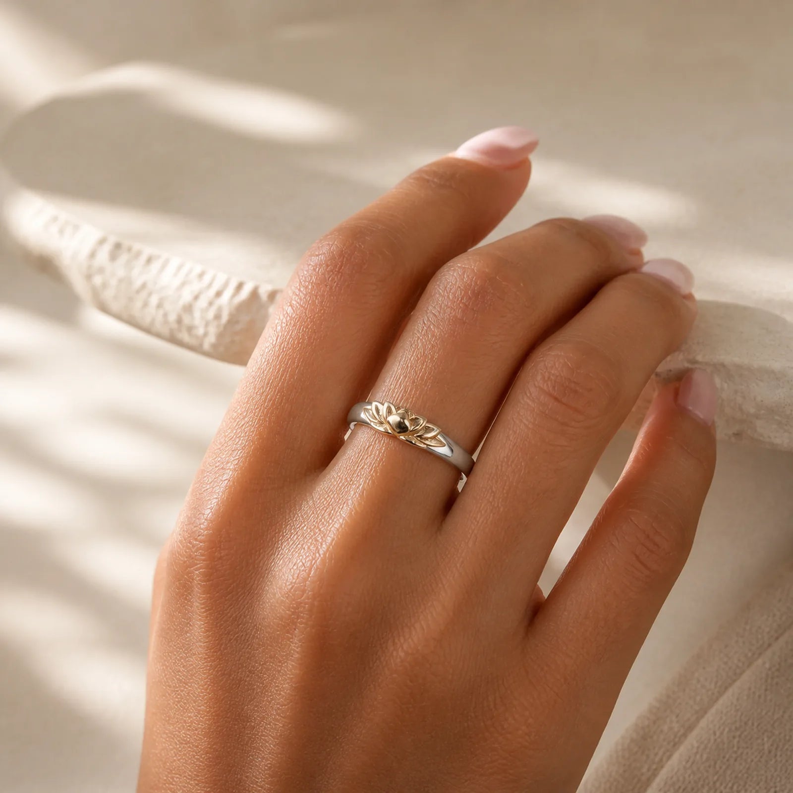 925 Sterling Silver Lotus Flower New Beginning Ring featuring Silver, Lotus, Lotus Symbol