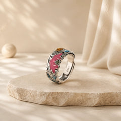 925 Sterling Silver Lotus Koi Fish Enlightenment Ring featuring Silver, Lotus, Koi Fish
