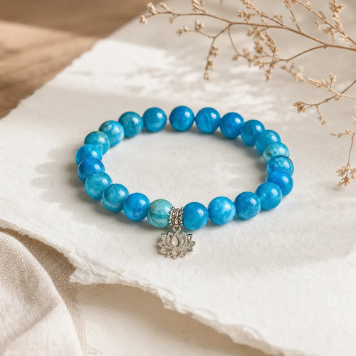 925 Sterling Silver Lotus Natural Apatite Creativity Bracelet featuring Silver, Lotus, Apatite