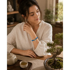 925 Sterling Silver Lotus Natural Apatite Creativity Bracelet featuring Silver, Lotus, Apatite