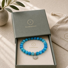 925 Sterling Silver Lotus Natural Apatite Creativity Bracelet featuring Silver, Lotus, Apatite