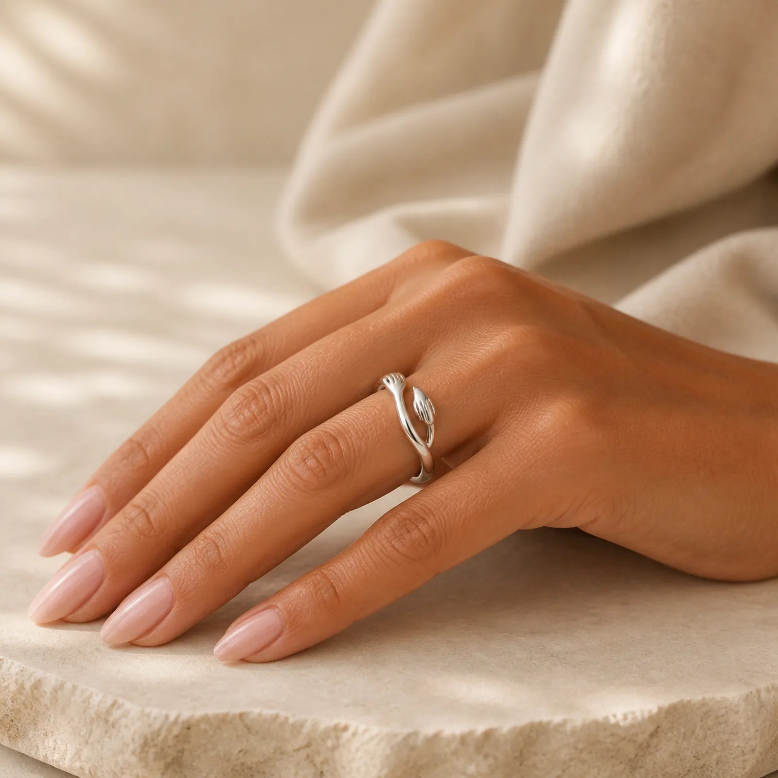 925 Sterling Silver Love Hug Thumb Ring featuring Silver