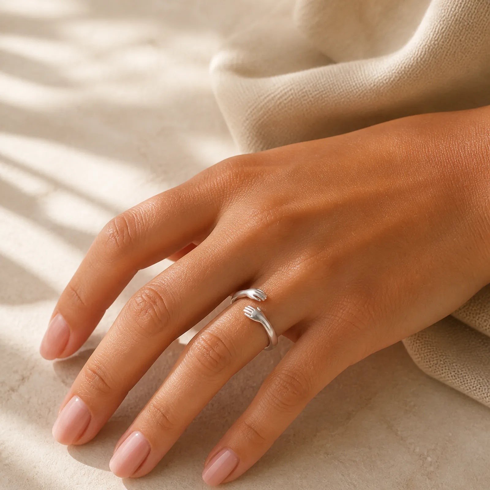 925 Sterling Silver Love Hug Thumb Ring featuring Silver