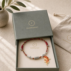 925 Sterling Silver Luck Koi Fish Braided Colorful String Bracelet Anklet featuring Silver, Koi Fish, Red String