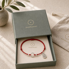 925 Sterling Silver Lucky Fortune Peace Joy Lotus Peace Buckle Red String Bracelet featuring Silver, Lotus, Peace Buckle
