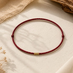 925 Sterling Silver Lucky Golden Bead Braided String Bracelet Anklet featuring Silver, Red String