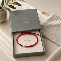 925 Sterling Silver Lucky Golden Bead Braided String Bracelet Anklet featuring Silver, Red String