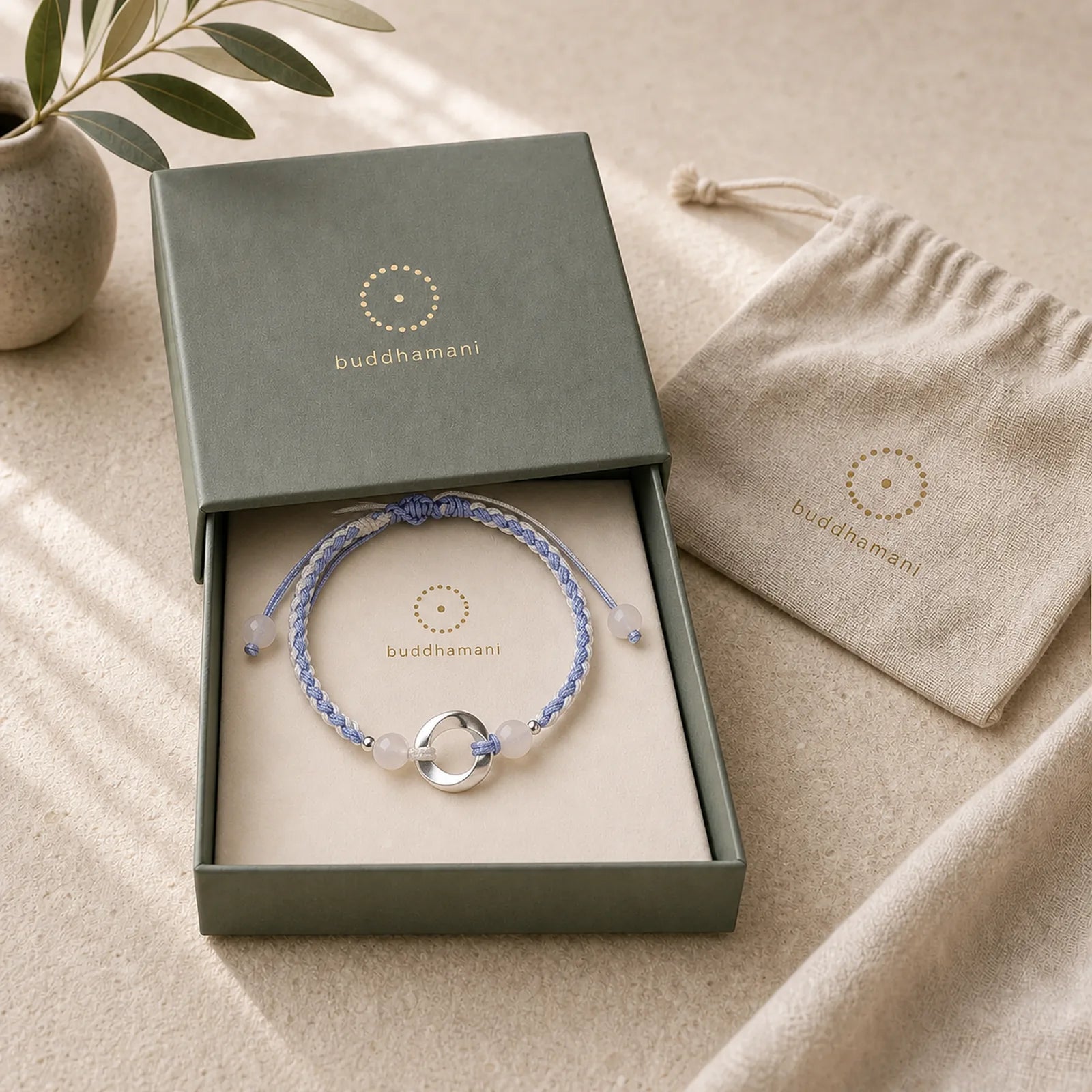925 Sterling Silver Mobius White Agate Bead Braided String Protection Bracelet featuring Silver, White Agate