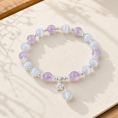 925 Sterling Silver Natural Amethyst Cat's Eye Spiritual Awareness Star Bracelet featuring Silver, Amethyst, Cat's Eye / Chrysoberyl
