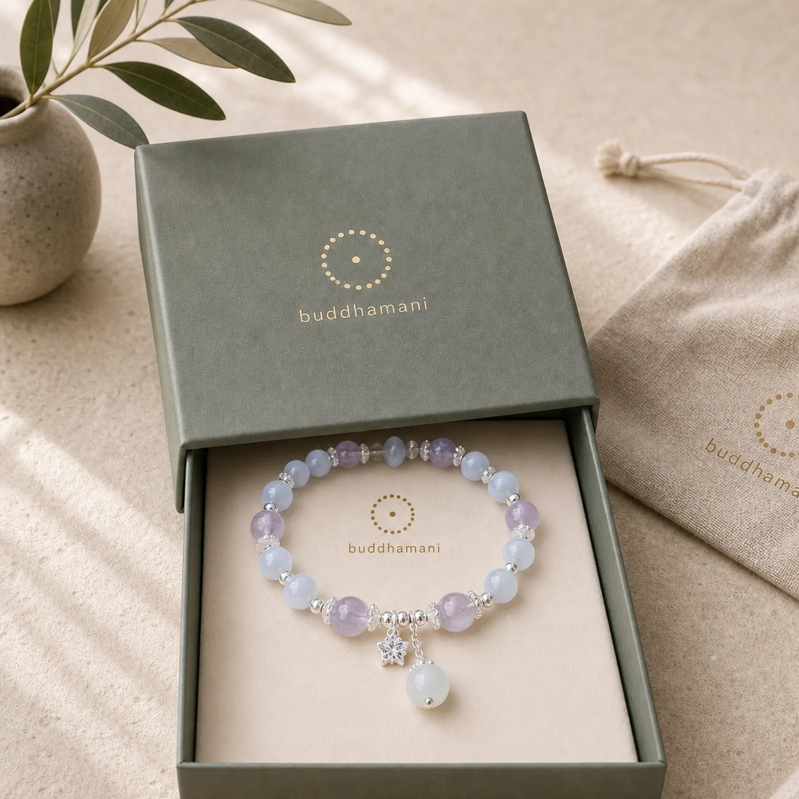 925 Sterling Silver Natural Amethyst Cat's Eye Spiritual Awareness Star Bracelet featuring Silver, Amethyst, Cat's Eye / Chrysoberyl