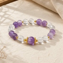 925 Sterling Silver Natural Amethyst White Crystal Balance Bracelet featuring Silver, Amethyst, Clear Quartz / White Crystal