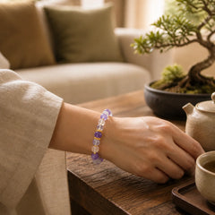 925 Sterling Silver Natural Amethyst White Crystal Balance Bracelet featuring Silver, Amethyst, Clear Quartz / White Crystal