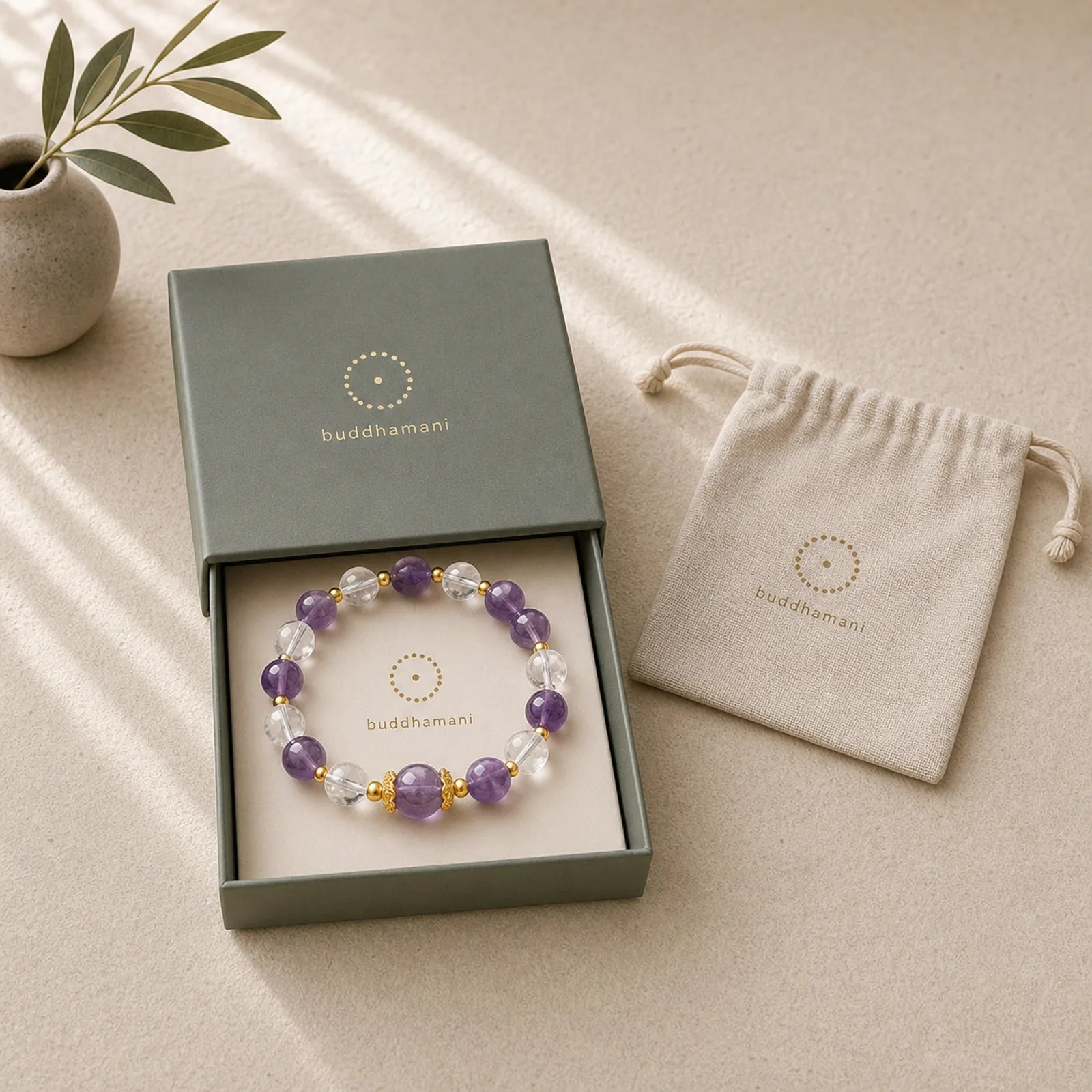 925 Sterling Silver Natural Amethyst White Crystal Balance Bracelet featuring Silver, Amethyst, Clear Quartz / White Crystal