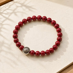 925 Sterling Silver Natural Cinnabar Four Beasts Blessing Bracelet featuring Silver, Cinnabar, Dragon