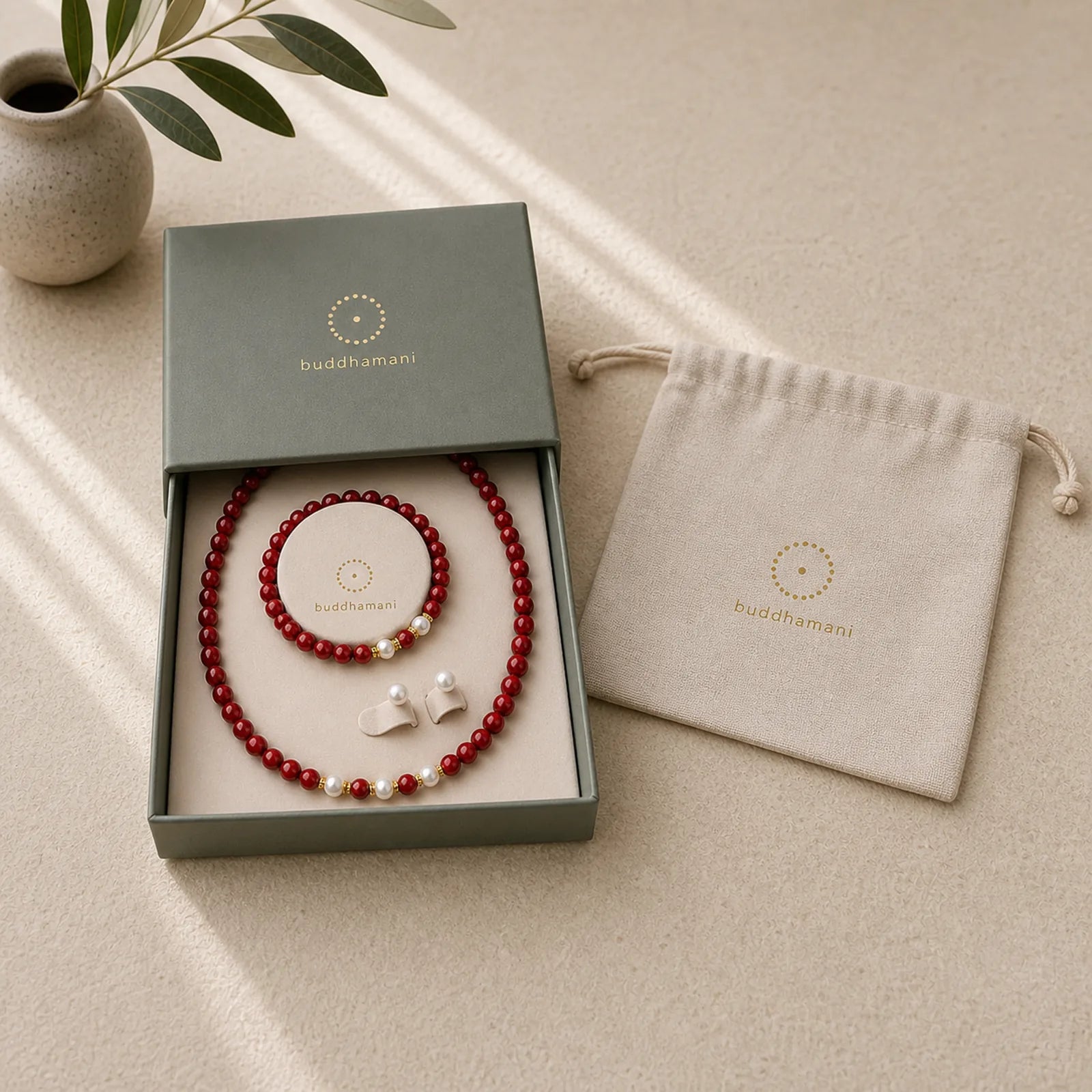 925 Sterling Silver Natural Cinnabar Pearl Blessing Necklace Pendant Bracelet Earrings Jewelry Set featuring Silver, Cinnabar, Pearl