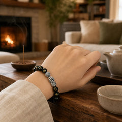 925 Sterling Silver Natural Gold Sheen Obsidian PiXiu Wealth Protection Bracelet featuring Silver, Gold Sheen Obsidian, Obsidian