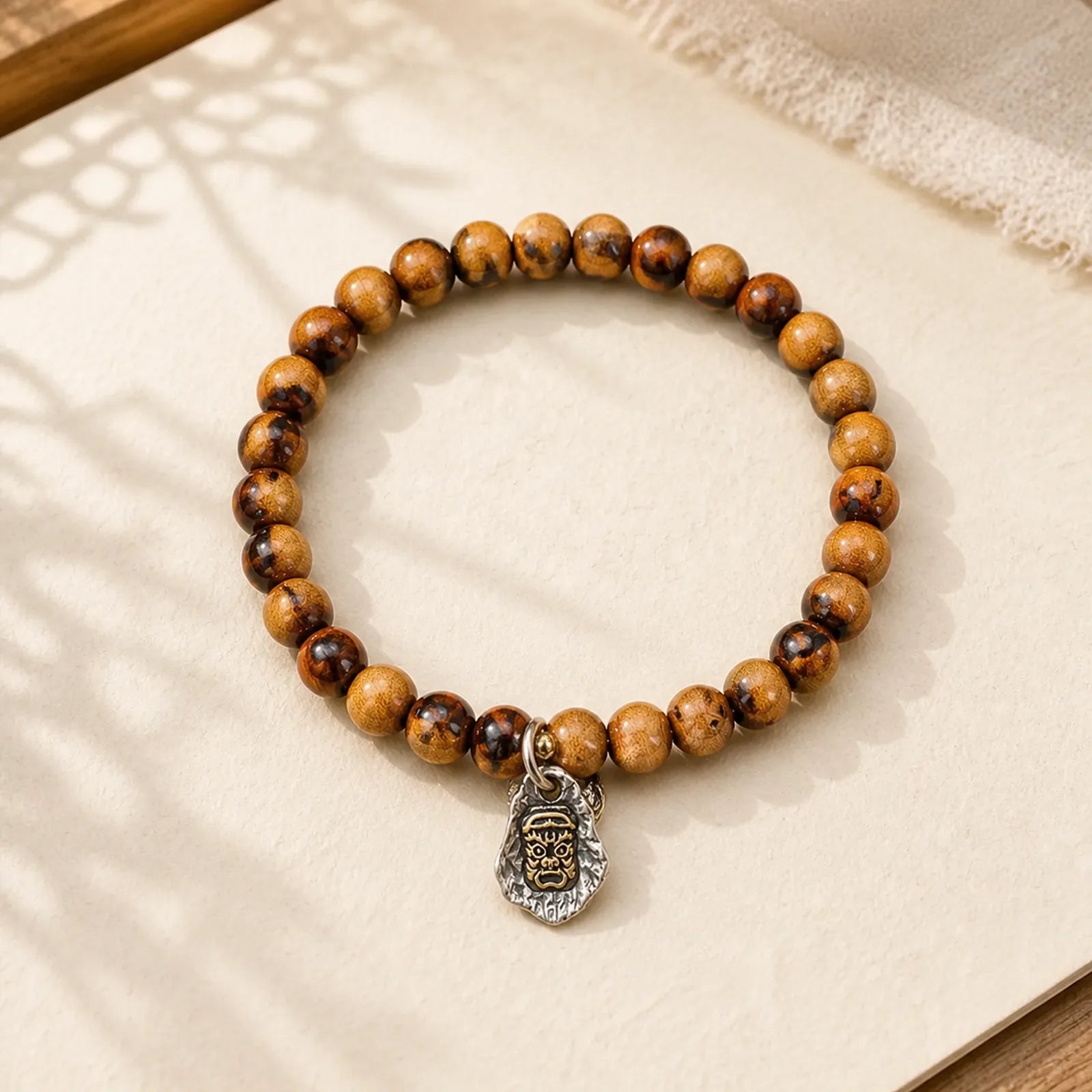 925 Sterling Silver Natural Golden Sea Willow Zakiram Goddess of Wealth Lucky fortune Fu Character Success Bracelet featuring Silver, Golden Sea Willow, Fu Character