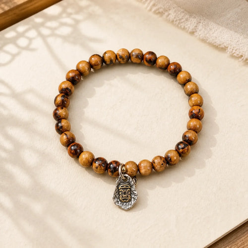 925 Sterling Silver Natural Golden Sea Willow Zakiram Goddess of Wealth Lucky fortune Fu Character Success Bracelet featuring Silver, Golden Sea Willow, Fu Character