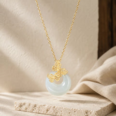 925 Sterling Silver Natural Hetian Jade Butterfly Prosperity Necklace Pendant featuring Silver, Jade, Butterfly