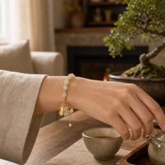 925 Sterling Silver Natural Hetian Jade Good Things Happen Peanut Charm Bracelet featuring Silver, Jade