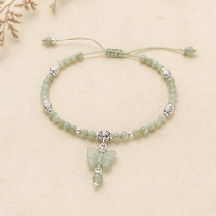 925 Sterling Silver Natural Hetian Jade Luck Butterfly Charm Bracelet featuring Silver, Jade, Butterfly