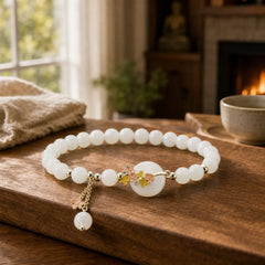 925 Sterling Silver Natural Hetian Jade Osmanthus Flowers Peace Buckle Zircon Luck Bracelet Necklace Pendant featuring Silver, Jade, Peace Buckle