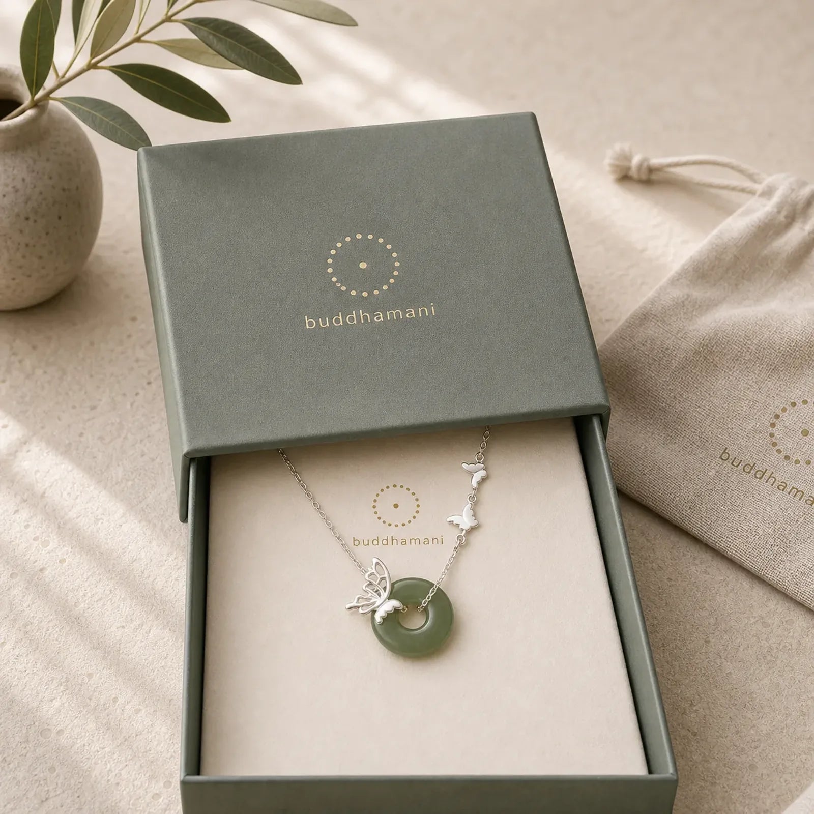 925 Sterling Silver Natural Hetian Jade Peace Buckle Butterfly Luck Prosperity Bracelet Necklace Pendant featuring Silver, Jade, Peace Buckle