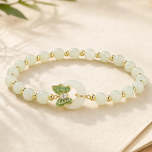 925 Sterling Silver Natural Hetian Jade Peace Buckle Butterfly Zircon Luck Bracelet Necklace Pendant featuring Silver, Jade, Peace Buckle
