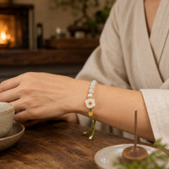 925 Sterling Silver Natural Hetian Jade Peach Blossom Luck Bracelet featuring Silver, Jade, Pearl