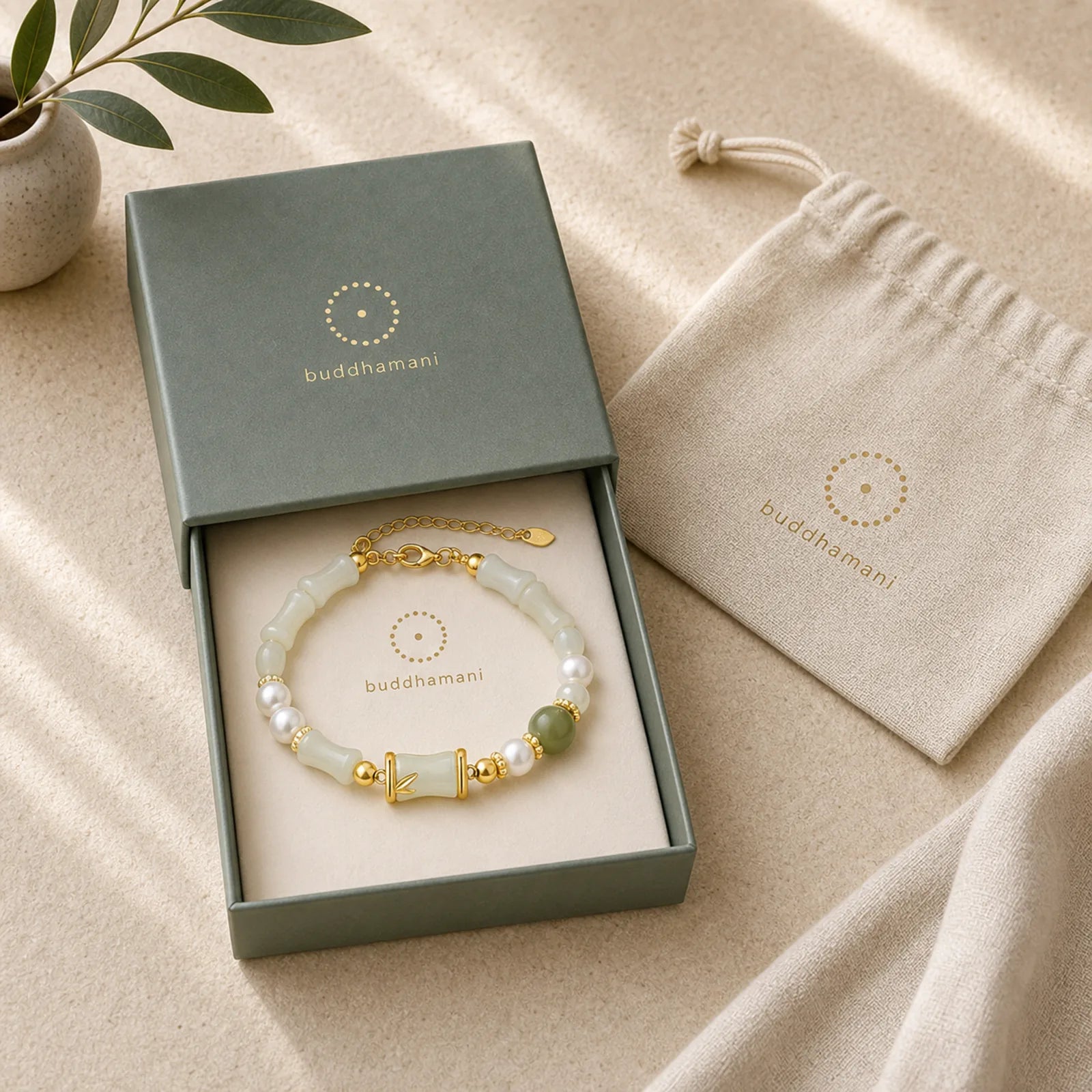 925 Sterling Silver Natural Hetian White Jade Bamboo Luck Blessing Bracelet featuring Silver, White Jade, Jade