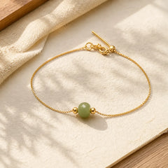 925 Sterling Silver Natural Jade Bead Abundance Chain Bracelet featuring Silver, Jade