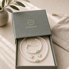 925 Sterling Silver Natural Pearl Jade Healing Necklace Bracelet Earrings With Gift Box featuring Silver, Pearl, Jade