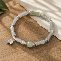925 Sterling Silver Natural Tianshan Jade Bamboo Charm Luck Bracelet featuring Silver, Jade, Bamboo