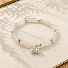925 Sterling Silver Natural White Jade Bamboo Bell Charm Luck Happiness Bracelet featuring Silver, White Jade, Jade