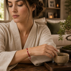 925 Sterling Silver Olive-Shaped Bead Red String Blessing Bracelet featuring Silver, Red String