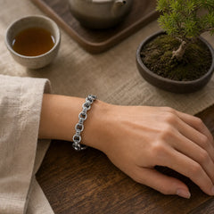 925 Sterling Silver Om Mani Padme Hum Engraved Peace Bracelet Bangle featuring Silver, Om Mani Padme Hum, Om