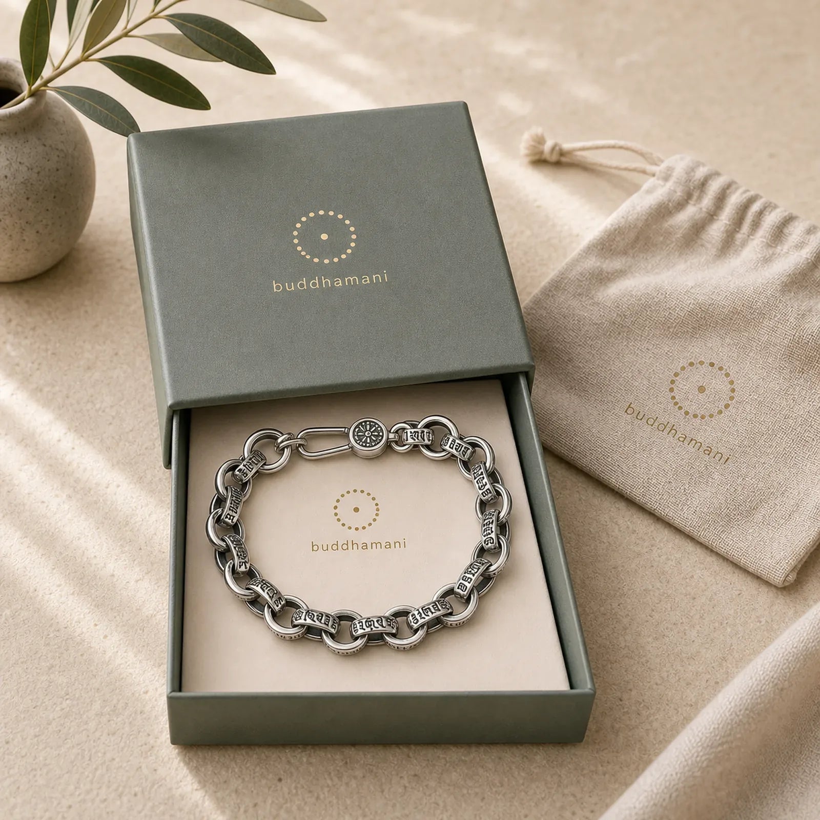 925 Sterling Silver Om Mani Padme Hum Engraved Peace Bracelet Bangle featuring Silver, Om Mani Padme Hum, Om