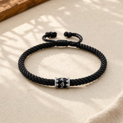 925 Sterling Silver Om Mani Padme Hum Peace Braided Bracelet featuring Silver, Om Mani Padme Hum, Om