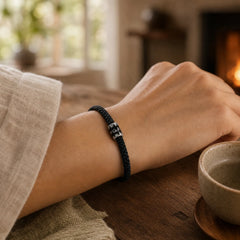 925 Sterling Silver Om Mani Padme Hum Peace Braided Bracelet featuring Silver, Om Mani Padme Hum, Om