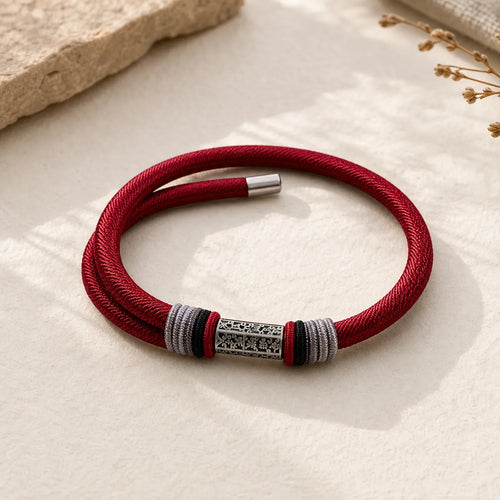 925 Sterling Silver Om Mani Padme Hum Peace Red String Bracelet featuring Silver, Om Mani Padme Hum, Om