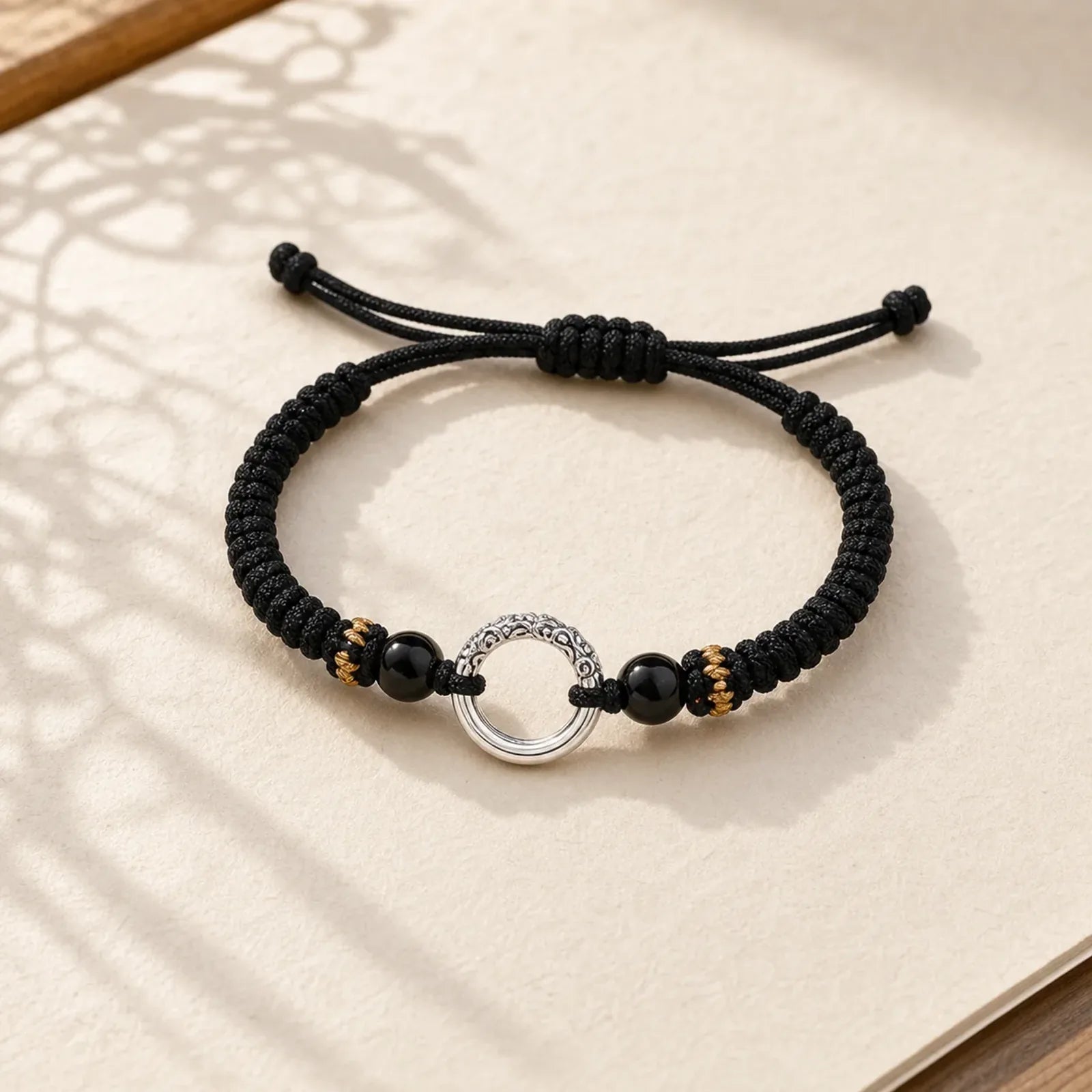 925 Sterling Silver Peace Buckle Auspicious Clouds Fortune Braided Bracelet featuring Silver, Peace Buckle, Copper