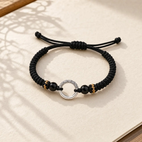 925 Sterling Silver Peace Buckle Auspicious Clouds Fortune Braided Bracelet featuring Silver, Peace Buckle, Copper