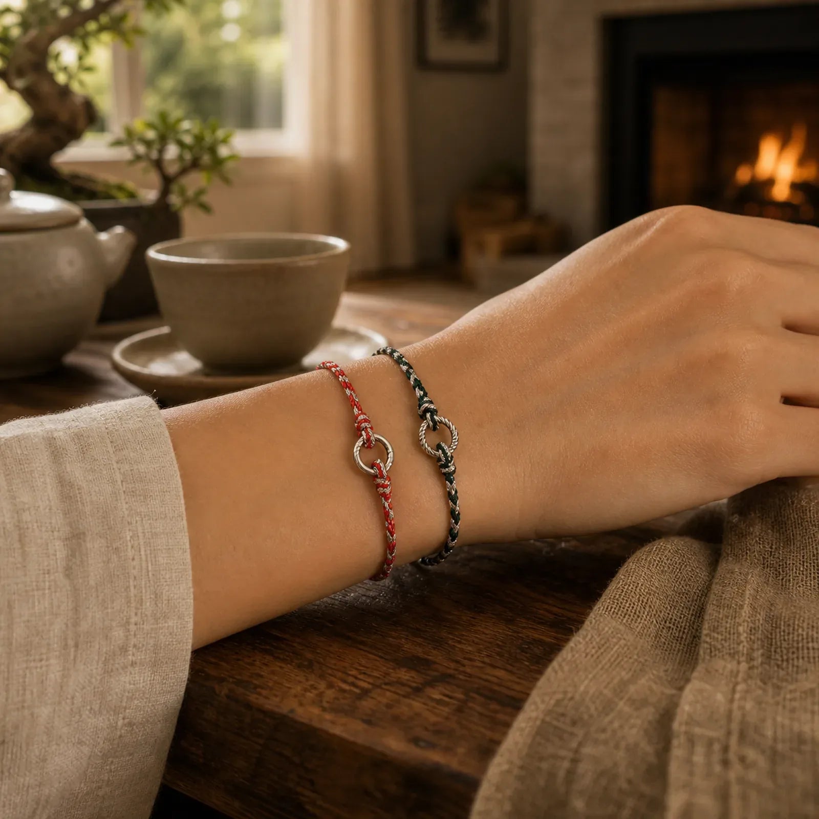 925 Sterling Silver Peace Buckle Luck String Bracelet featuring Silver, Peace Buckle, Tourmaline
