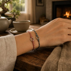 925 Sterling Silver Peace Buckle Luck String Bracelet featuring Silver, Peace Buckle, Tourmaline