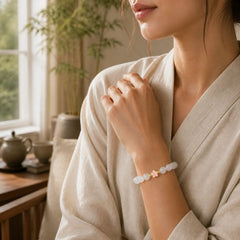 925 Sterling Silver Peach Blossom Lucky Bag White Cat's Eye Luck Bracelet featuring Silver, White Cat's Eye, Cat's Eye / Chrysoberyl