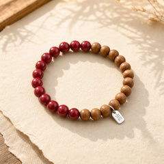 925 Sterling Silver Peach Wood Cinnabar Ward Off Evil Spirits Bracelet featuring Silver, Peach Wood, Cinnabar