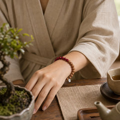 925 Sterling Silver Peach Wood Cinnabar Ward Off Evil Spirits Bracelet featuring Silver, Peach Wood, Cinnabar